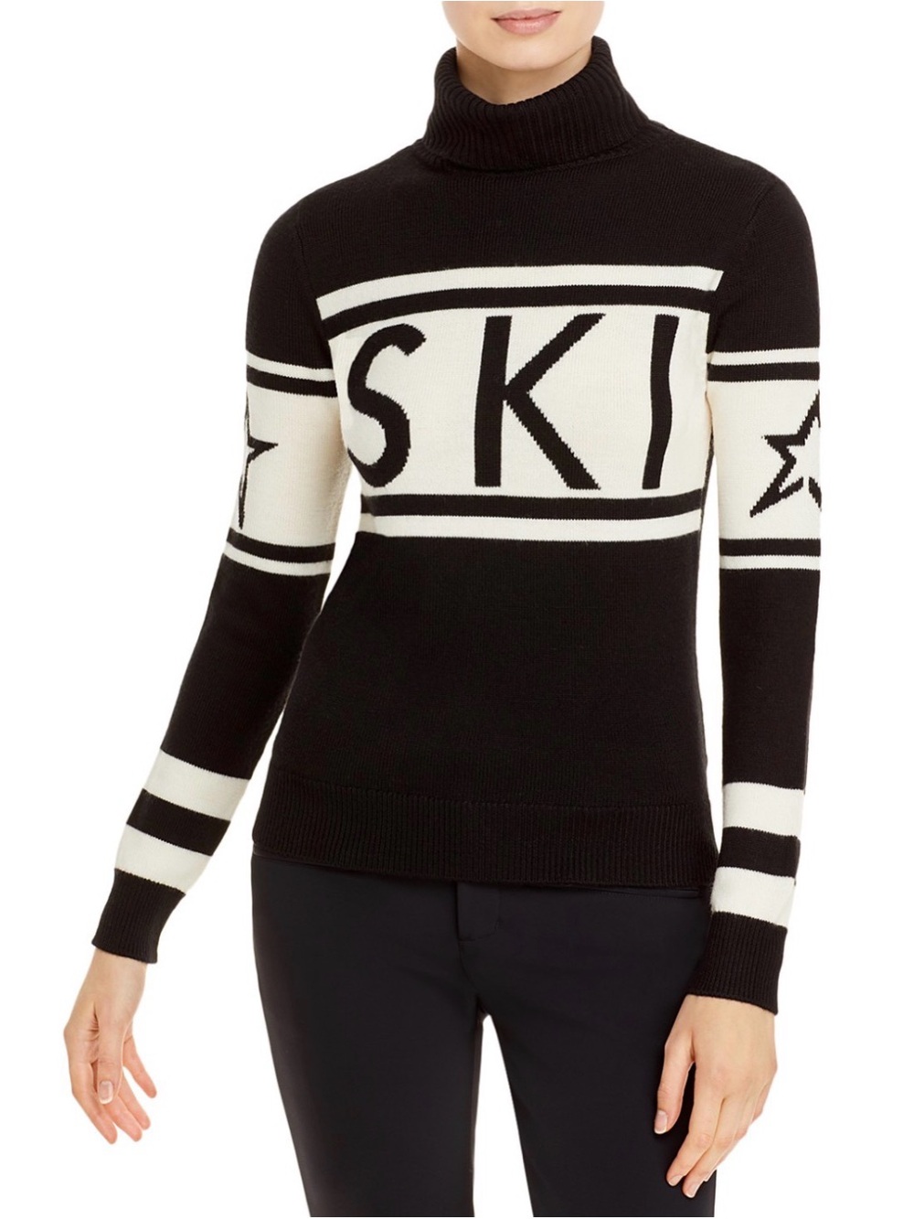 NWT Perfect Moment Schild Black and Cream Turtleneck Ski Sweater L
